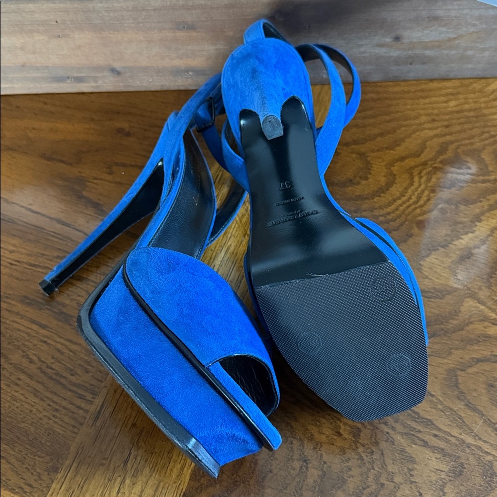 💙 SAINT LAURENT Kid Scamosciato Tribute 105 Open Toe Platform Sandals size 37 💙 - Picture 5 of 14